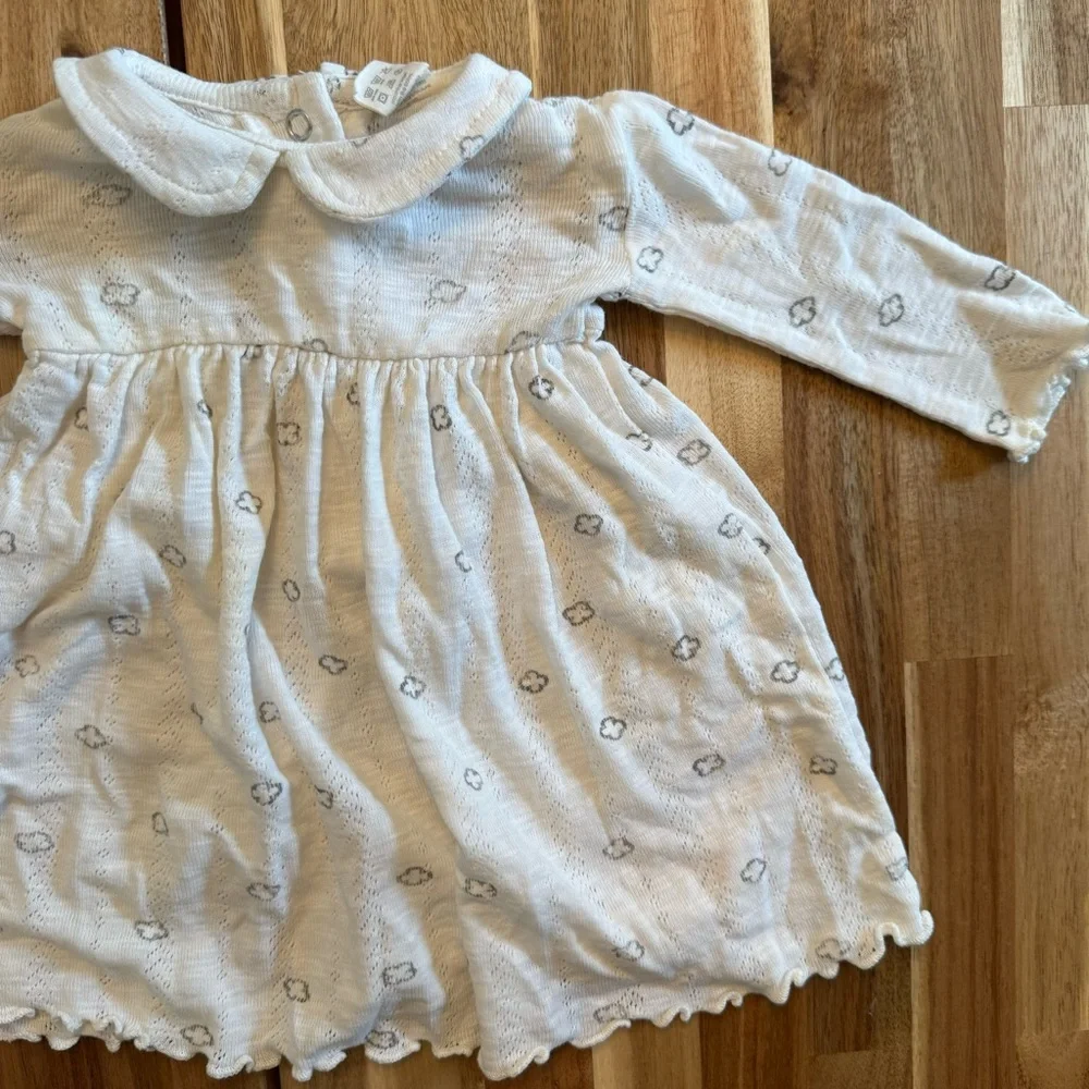 Kate Quinn Baby Girls Organic Cotton Cloud Pointelle Peter Pan Collar Dress 3-6M